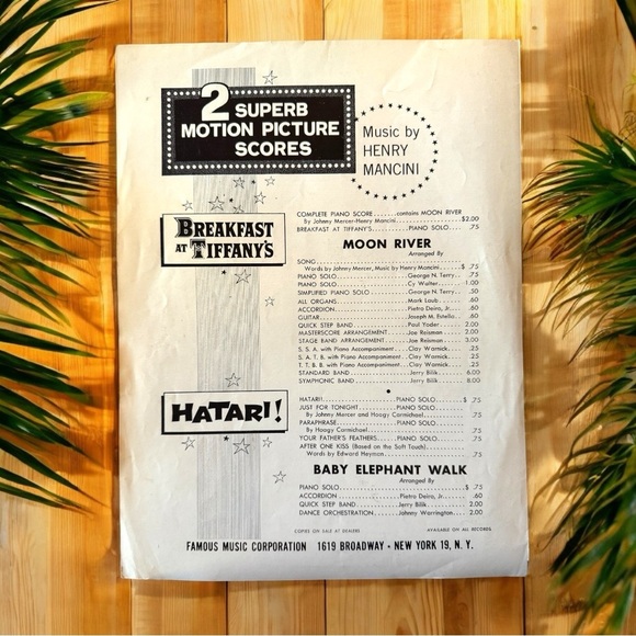 VINTAGE “Moon River” Sheet Music | Piano & Voice | Breakfast at Tiffany’s - Picture 5 of 6